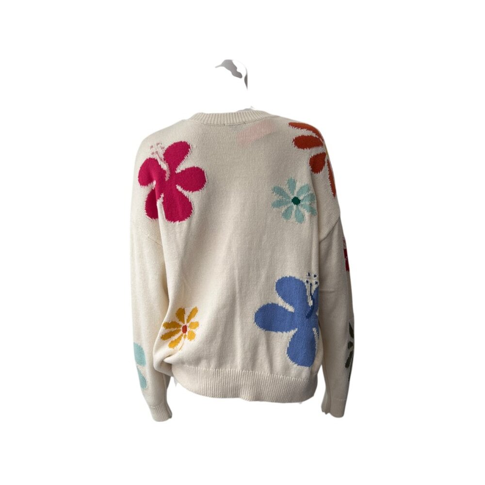 $275 Rails Ivory Hibiscus Zoey Pullover Floral Knit Sweater size Large - Picture 4 of 9